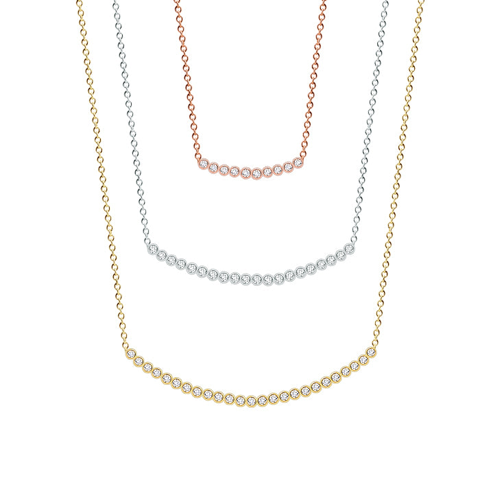 14K Gold and Diamonds Curved Bar Necklace | Available in 3 different sizes