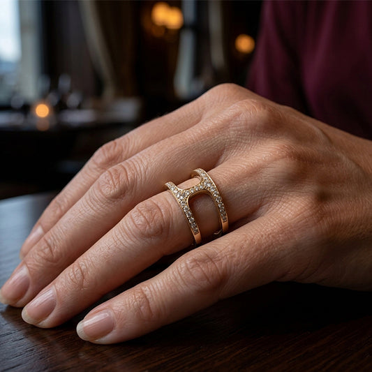 14k Gold Diamond Bridge Ring - Negative Space Ring