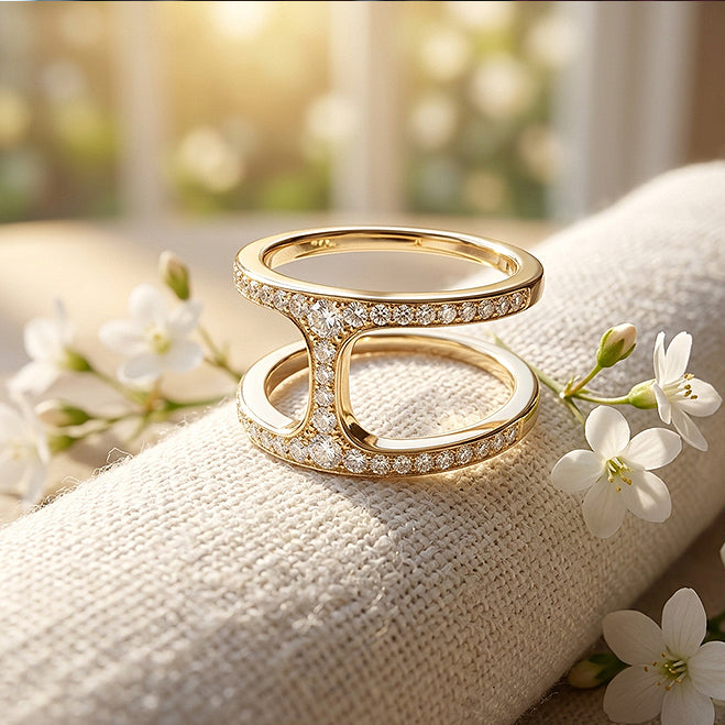 14k Gold Diamond Bridge Ring - Negative Space Ring
