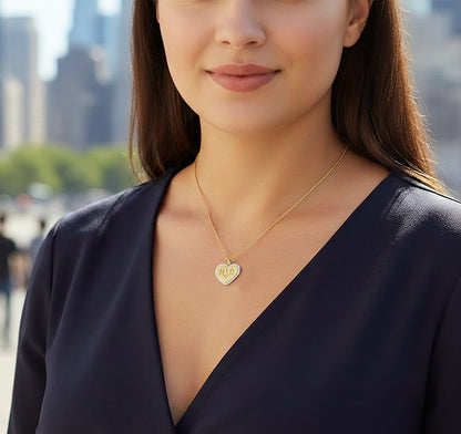 14k Gold and Diamonds 3 Initial Monogrammed Heart Pendant Necklace