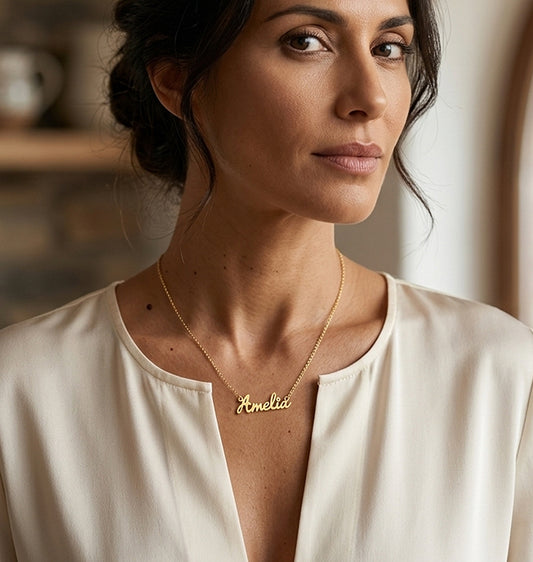 14kt. Gold and Accent Diamond Freestyle Script Name Necklace