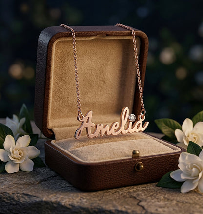 14kt. Gold and Accent Diamond Freestyle Script Name Necklace