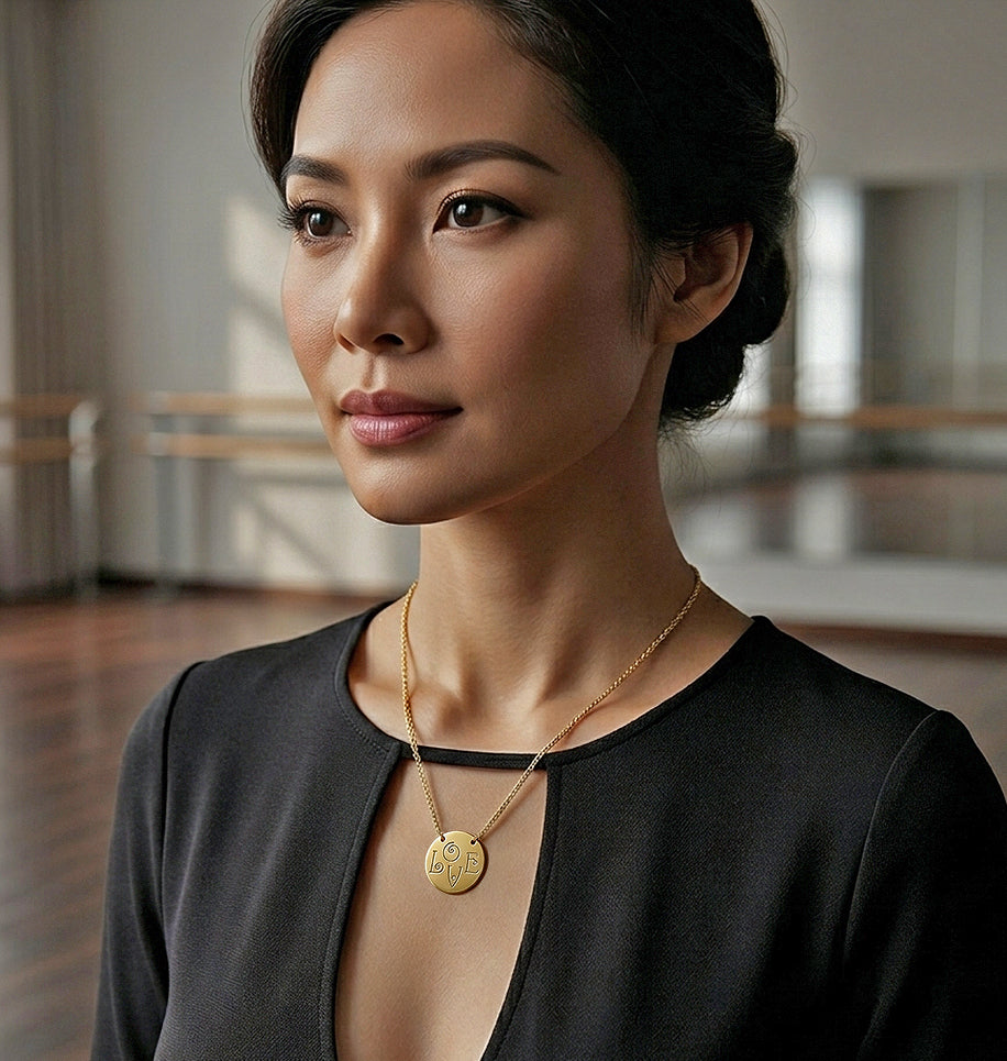 14kt. Gold and Diamonds Love Disc Necklace with Diamonds
