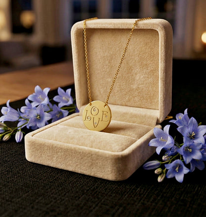 14kt. Gold and Diamonds Love Disc Necklace with Diamonds