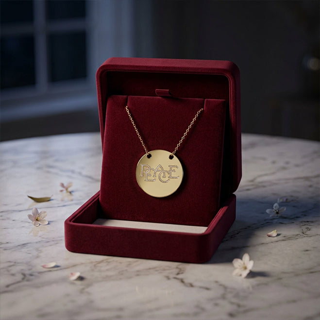 14kt. Gold and Diamonds Peace Disc Necklace with Diamonds