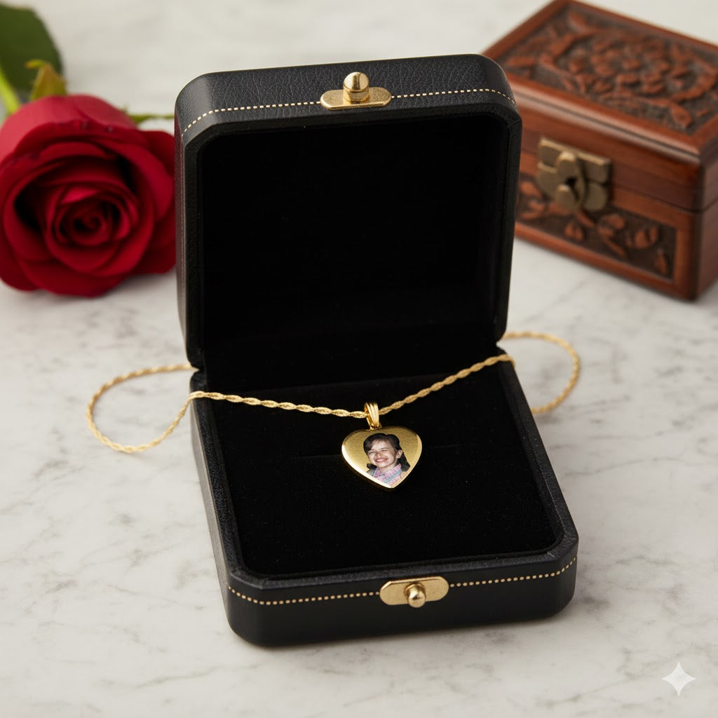 Sterling Silver Heart Picture Pendant with Diamond Cut Edge - Personalized Custom Jewelry with Your Pictures