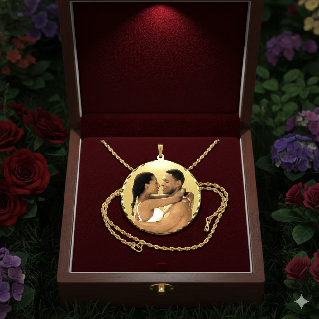 Round Photo Pendant with Diamond Cut Edges