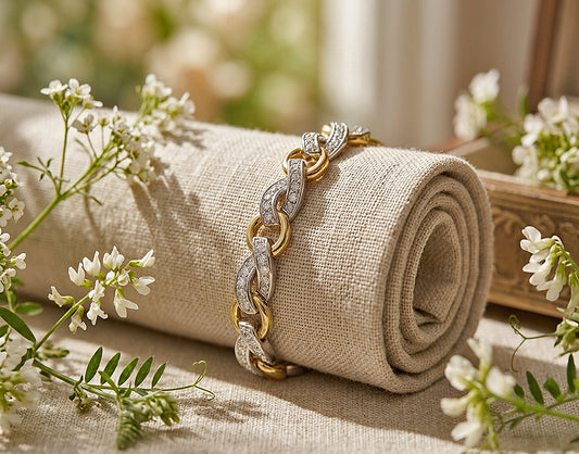 2.03 ctw. Circles and Diamond Ribbon Bracelet 18k White and Yellow Gold 2 Tone  7" inch  Twisted Link