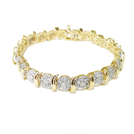 2.45 ctw. Diamond Cluster wave Bracelet in Two Tone 14k White and Yellow Gold