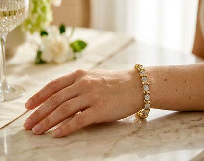 2.45 ctw. Diamond Cluster wave Bracelet in Two Tone 14k White and Yellow Gold