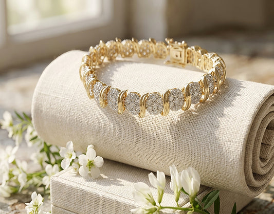2.45 ctw. Diamond Cluster wave Bracelet in Two Tone 14k White and Yellow Gold