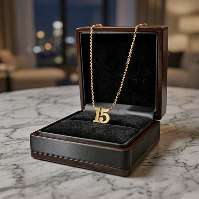 2 Digit Number Pendant Charm Necklace in High Polished 14K Gold | 10mm Tall