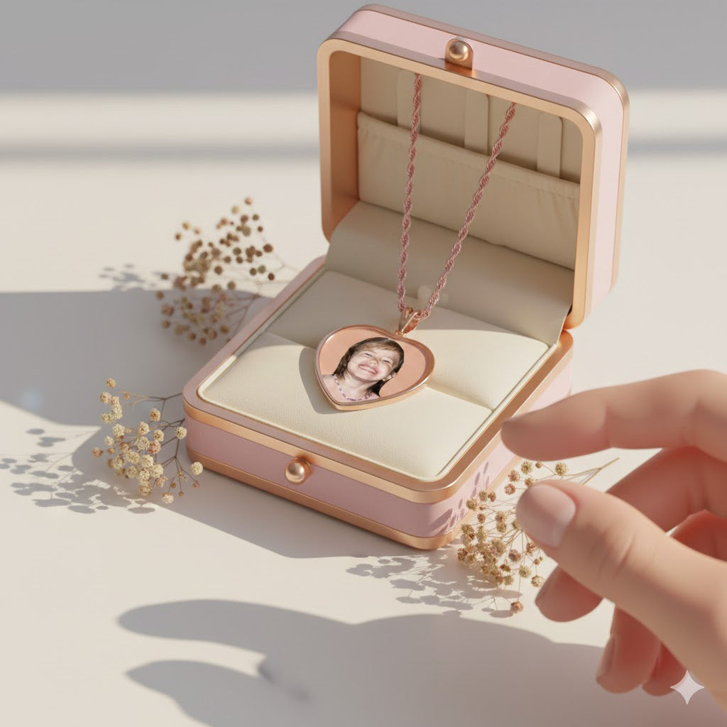 Personalized Picture Pendant  Heart Shape with Mineral Crystal and HD Laser Printed Custom Jewelry with Your Pictures