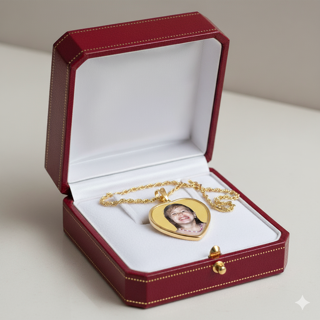 Personalized Picture Pendant  Heart Shape with Mineral Crystal and HD Laser Printed Custom Jewelry with Your Pictures