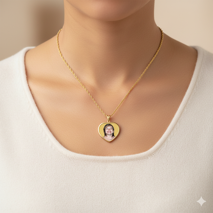 Personalized Picture Pendant  Heart Shape with Mineral Crystal and HD Laser Printed Custom Jewelry with Your Pictures