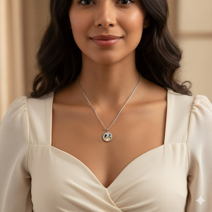 Personalized 14K Gold Picture Pendant - Round Shape with Mineral Crystal