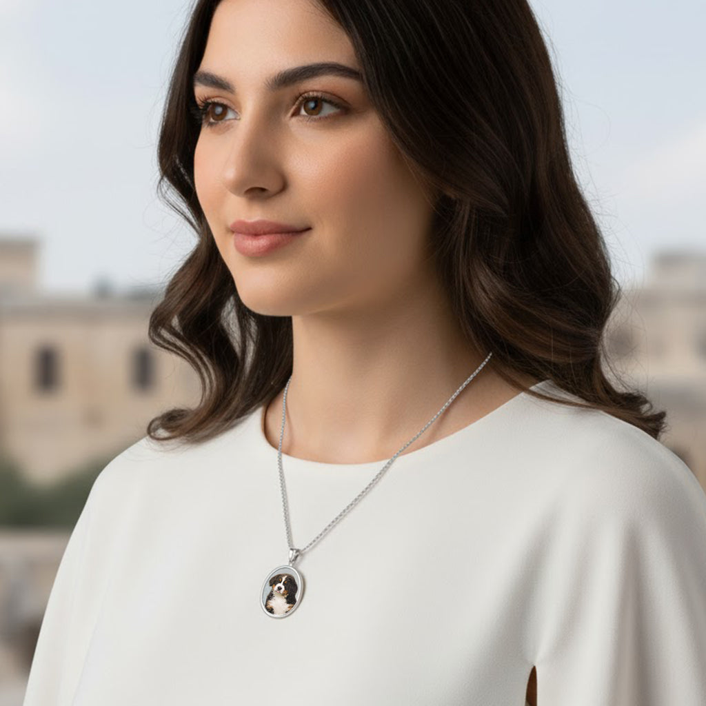 14K Gold Picture Pendant - Oval Shape with Mineral Crystal for Personalized Photo Charm