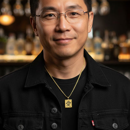 Personalized 14K Gold Picture Pendant - Rectangle Shape with Mineral Crystal and Black Border