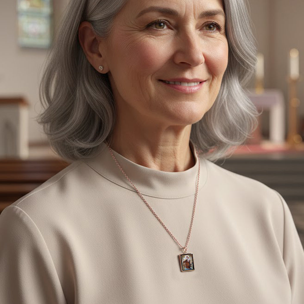 Personalized 14K Gold Picture Pendant - Rectangle Shape with Mineral Crystal