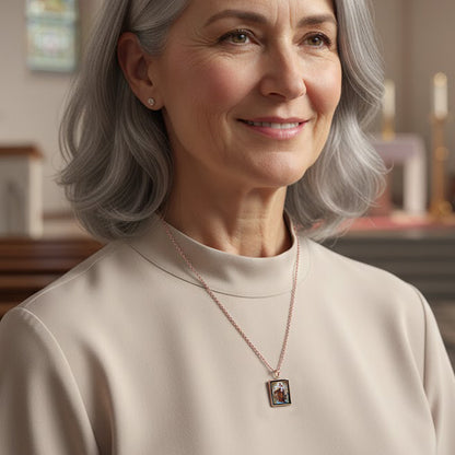 Personalized 14K Gold Picture Pendant - Rectangle Shape with Mineral Crystal