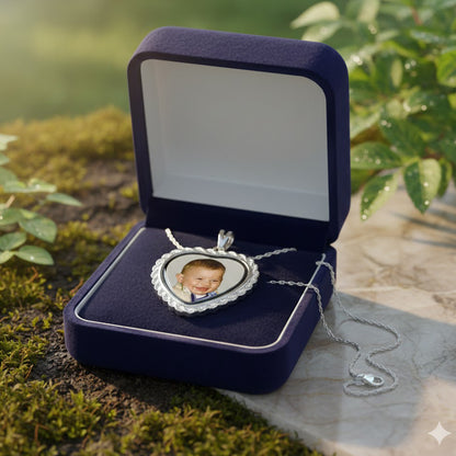 Personalized Photo Heart Locket Necklace | Waterproof, HD Laser Image, Mineral Crystal Memorial Necklace