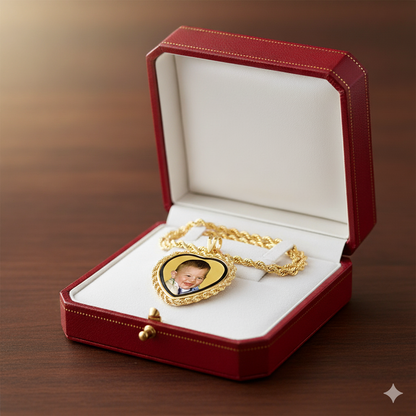 Personalized Photo Heart Locket Necklace | Waterproof, HD Laser Image, Mineral Crystal Memorial Necklace