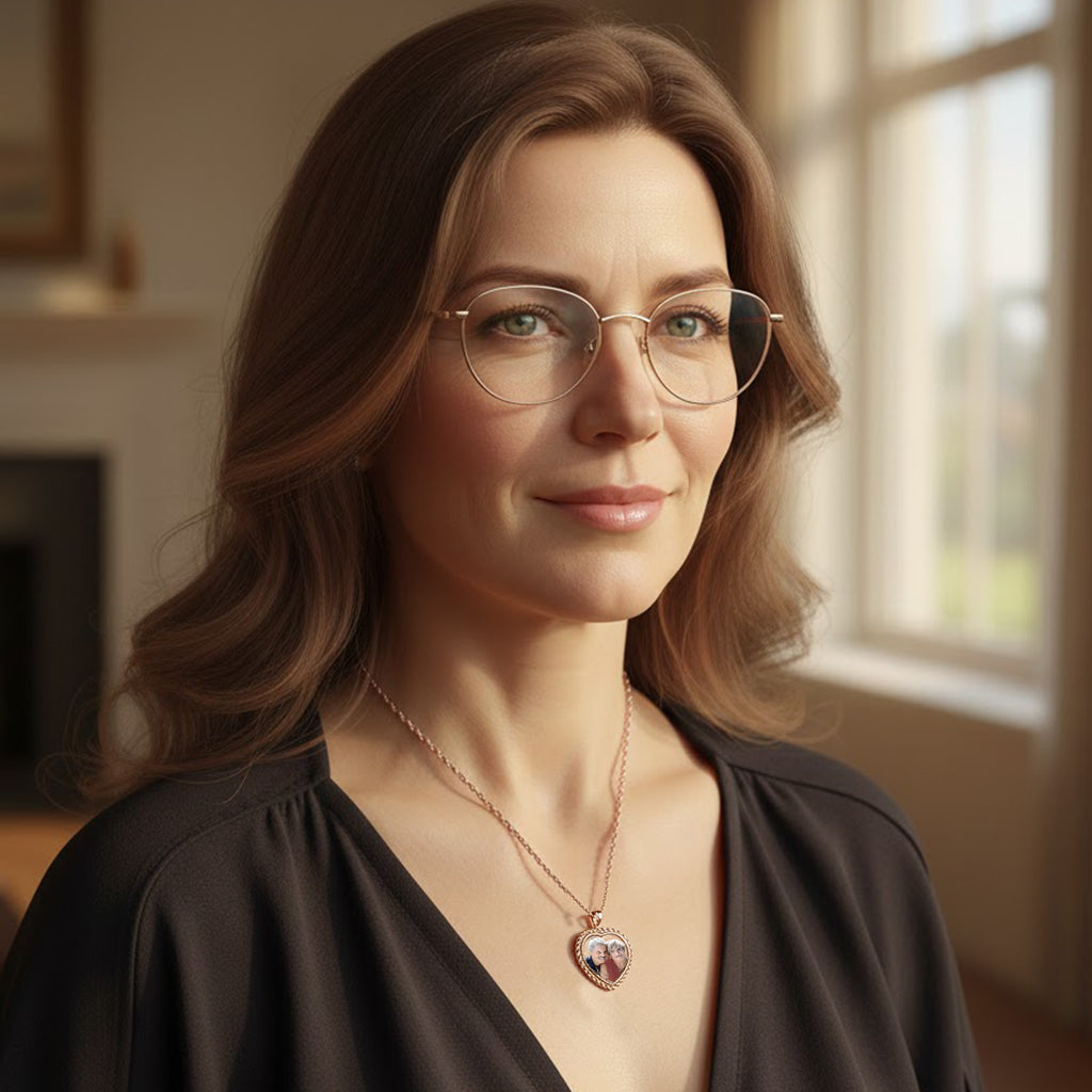 Personalized Heart Shape with Rope Chain Frame and HD Laser Printed Custom Jewelry with Your Pictures