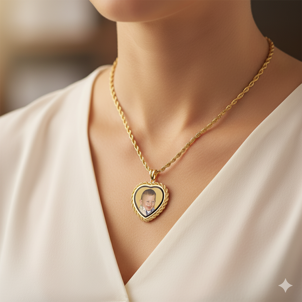 Personalized Photo Heart Locket Necklace | Waterproof, HD Laser Image, Mineral Crystal Memorial Necklace