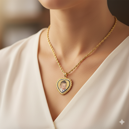 Personalized Photo Heart Locket Necklace | Waterproof, HD Laser Image, Mineral Crystal Memorial Necklace