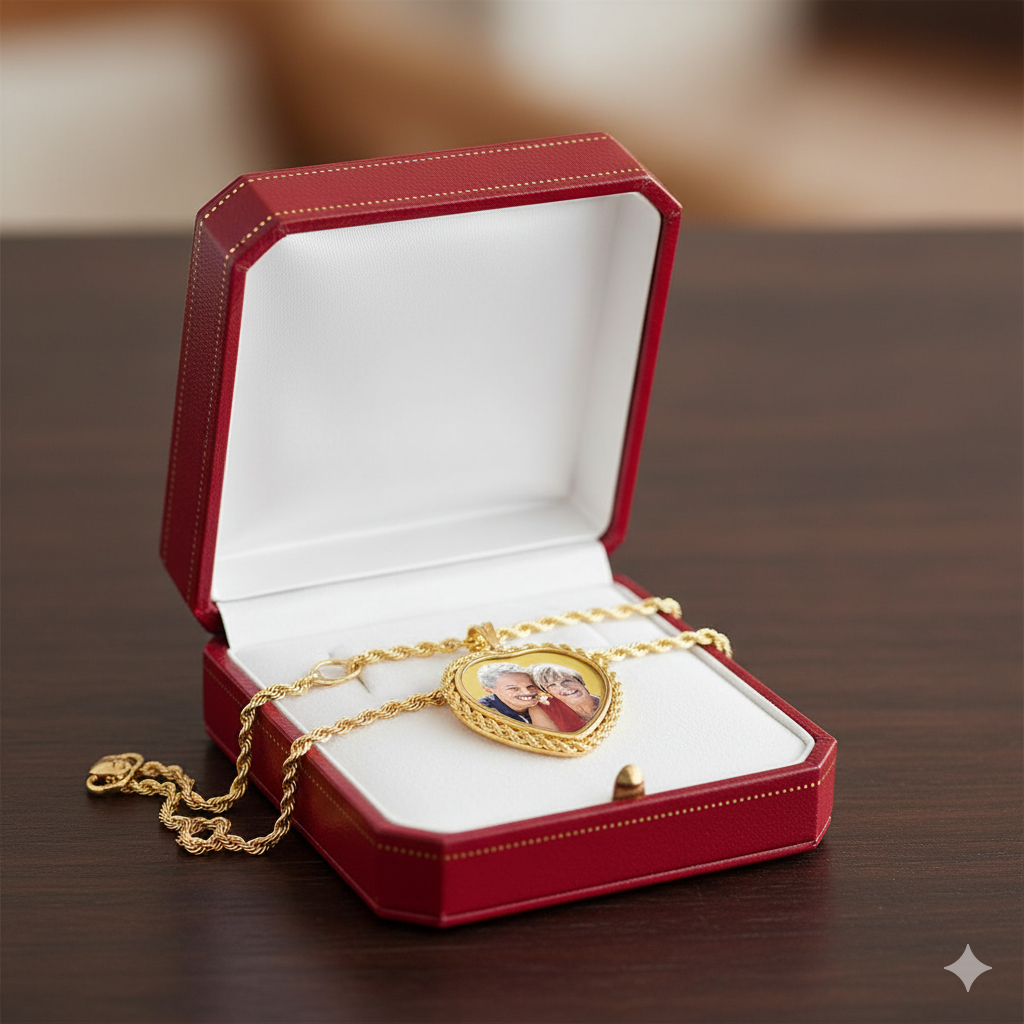 Personalized Heart Shape with Rope Chain Frame and HD Laser Printed Custom Jewelry with Your Pictures