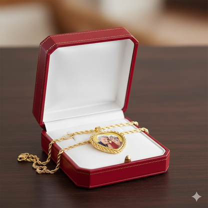 Personalized Heart Shape with Rope Chain Frame and HD Laser Printed Custom Jewelry with Your Pictures