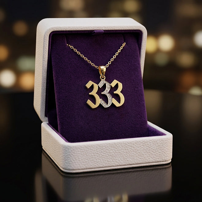 3 Digit Number Pendant with Genuine Diamonds and High Polished 14K Gold