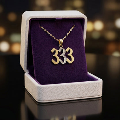 3 Digit Number Pendant with Genuine Diamonds and High Polished 14K Gold