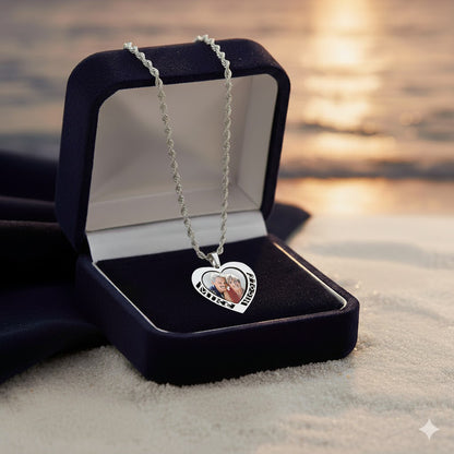 Personalized 14K Gold Picture Pendant - Heart Cut-Out Shape with Name