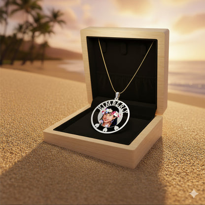 14K Gold Picture Pendant - Round Shape with Heart and Name Cut-Out for Personalized Photo Charm