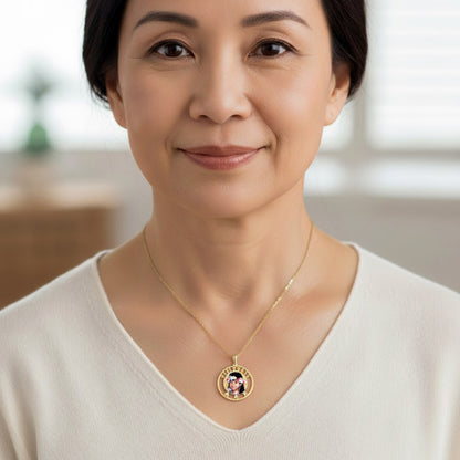 14K Gold Picture Pendant - Round Shape with Heart and Name Cut-Out for Personalized Photo Charm