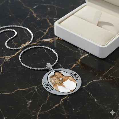 Elegant 14K Gold Picture Pendant Round Pendant with Two Initials Cut-out and Oval Shape Cut-out