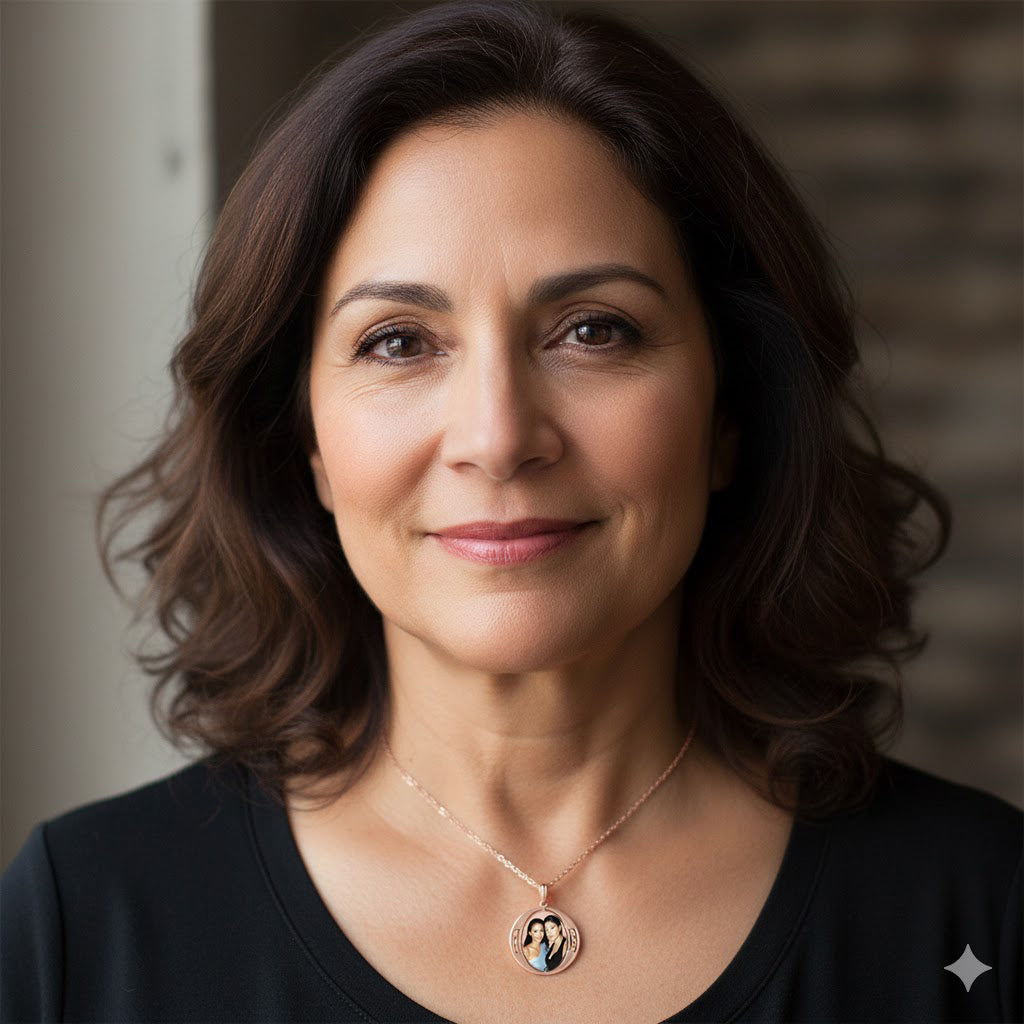 Elegant 14K Gold Picture Pendant Round Pendant with Two Initials Cut-out and Oval Shape Cut-out