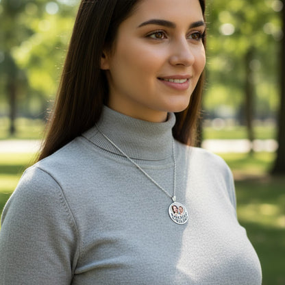 Charming 14K Gold Picture Pendant Round Pendant with Two Names Cut-out and Oval Shape Cut-out