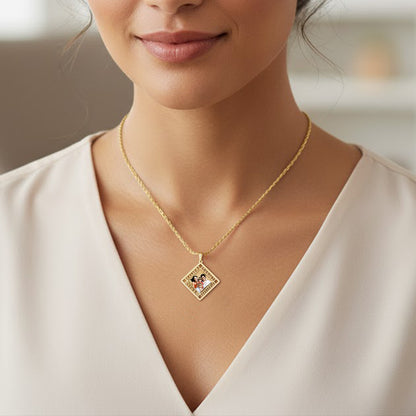 Personalized Picture Pendant with Four Name Cut-Outs - Rectangle Shape | Sterling Silver