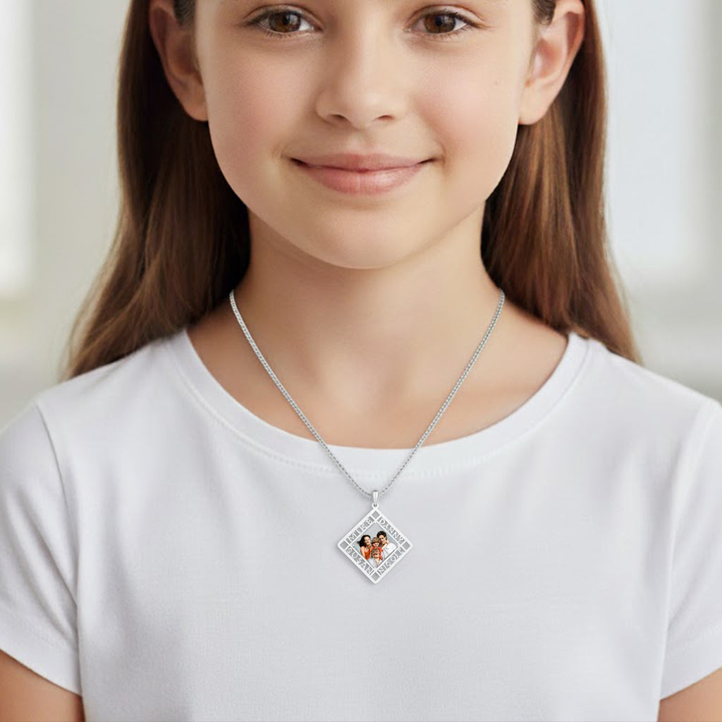 Personalized Picture Pendant with Four Name Cut-Outs - Rectangle Shape | Sterling Silver