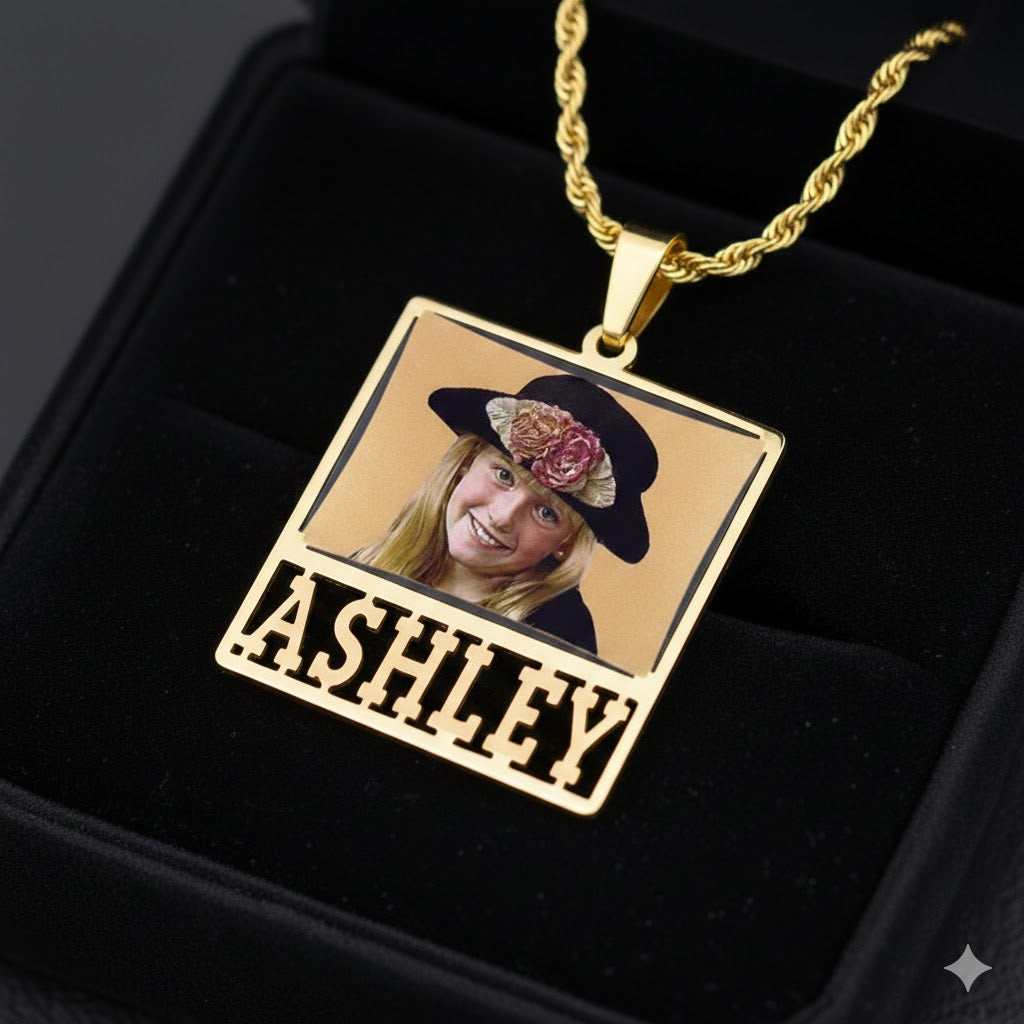 Gorgeous Picture Pendant Rectangle Shape with Name Cut-out for Customized Jewelry | Sterling Silver