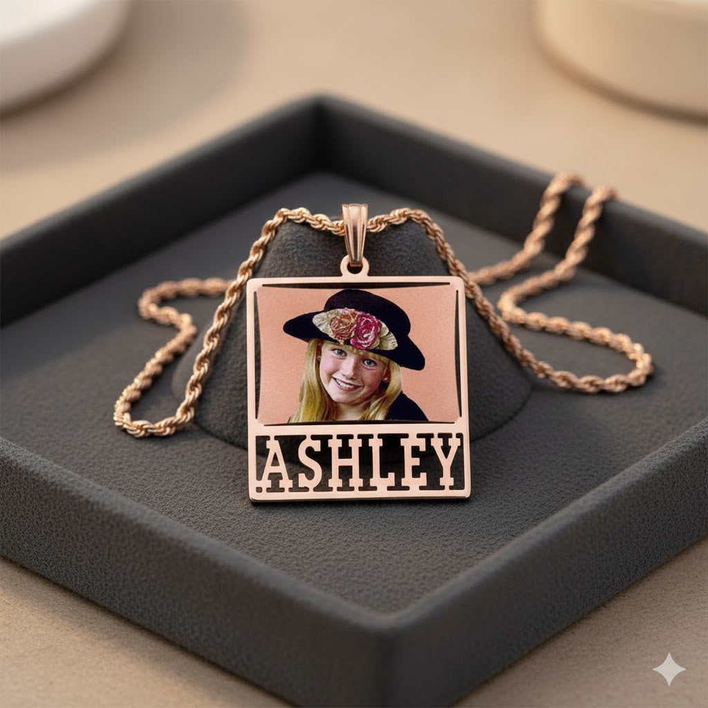 Gorgeous Picture Pendant Rectangle Shape with Name Cut-out for Customized Jewelry | Sterling Silver