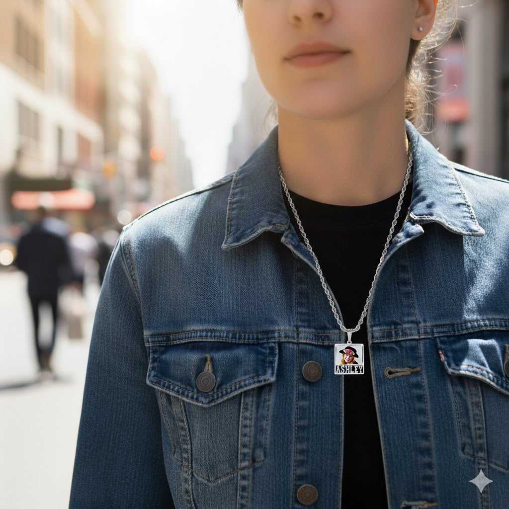 Gorgeous Picture Pendant Rectangle Shape with Name Cut-out for Customized Jewelry | Sterling Silver