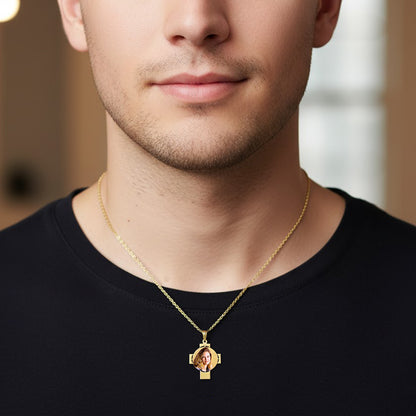 Picture Pendant - Cross with Round Cut-Out Shape for Personalized Photo Charm | Sterling Silver