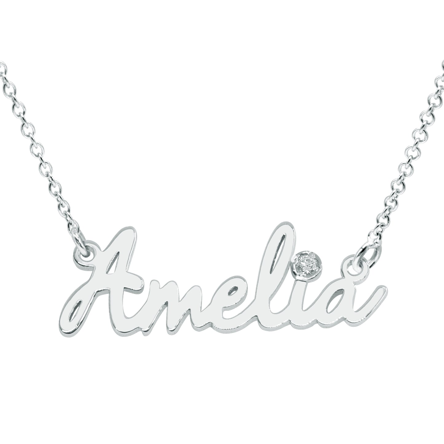 14kt. Gold and Accent Diamond Freestyle Script Name Necklace