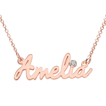 14kt. Gold and Accent Diamond Freestyle Script Name Necklace