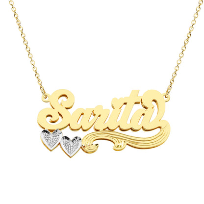 Custom Nameplate in 14K Gold with Double Hearts