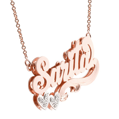 Custom Nameplate in 14K Gold with Double Hearts