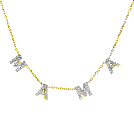 Custom 14K Gold and Diamond Pave Multi-Initials Station Necklace | Letters 6.5mm Tall